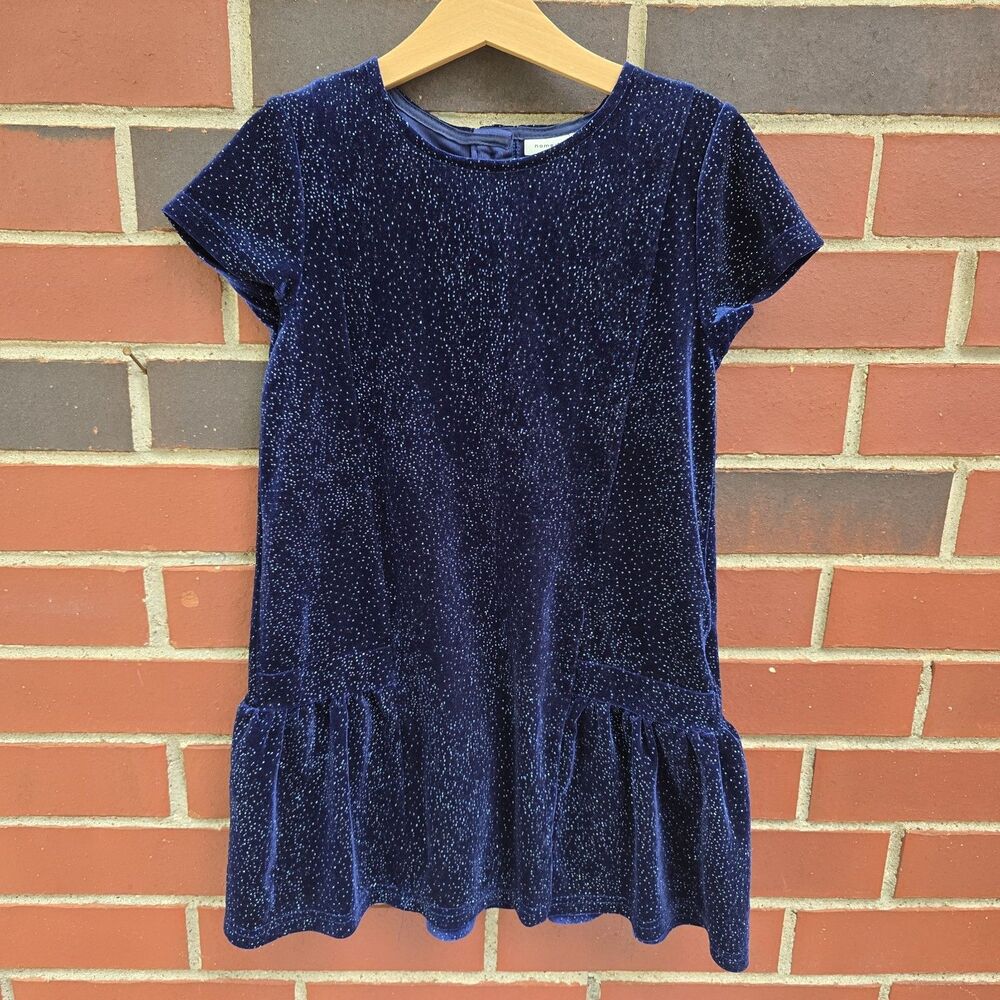 NAME IT Size 6-7 Blue Velvet Shimmer Girls Dress Dropped Waist Party Holiday